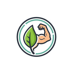 Fototapeta premium eco-friendly fitness icon representing strength and nature connection with plant and muscle symbol for sustainable wellness