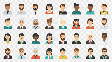 Diverse Group of People Avatars in Flat Design Style.