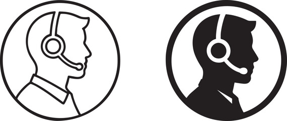 Tech support silhouette icon set with outline and bold style for IT service, helpdesk and UI use.