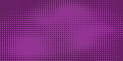 Vibrant purple abstract background with gradient halftone dotted texture. Wave pattern formed by dots creates dimension.