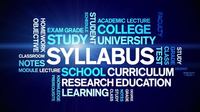 Syllabus animated word cloud-text design animation tag kinetic typography seamless loop.