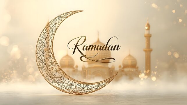 Ramadan Kareem islamic design crescent moon with mosque dome. Ramadan Kareem. Luxury concept design