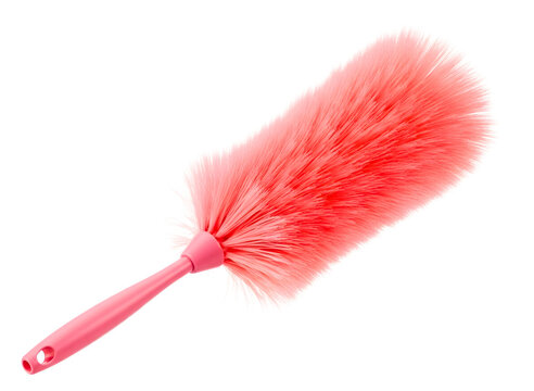 Pink feather duster cleaning tool isolated on transparent background