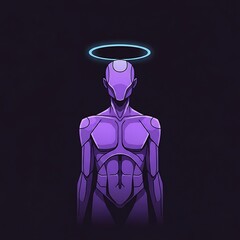 Purple Robot with Glowing Blue Halo on Black Background