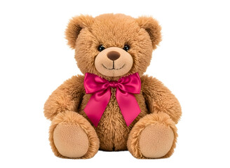 Obraz premium Cute teddy bear with pink bow isolated on transparent background