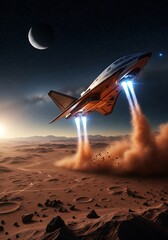 Space Shuttle Launching on Mars with Moon