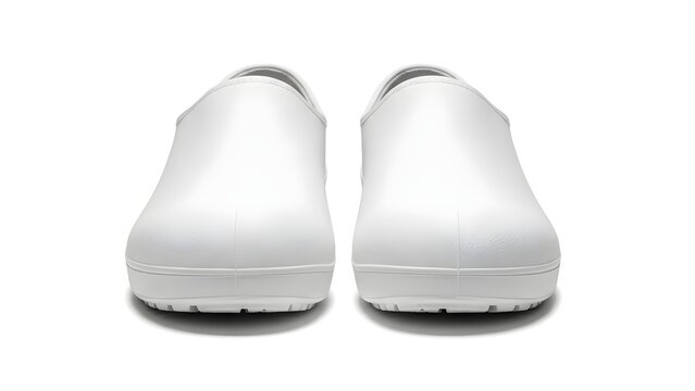 Pair of white medical nursing clogs isolated on white background