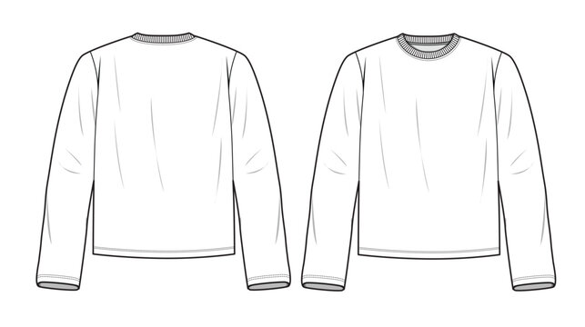 Oversized long sleeve t-shirt technical flat design vector mockup template.