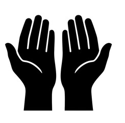 Obraz premium Minimalist black silhouette of praying hands in Islamic style. Simple vector icon of open palms for prayer, Ramadan, and spiritual themes.
