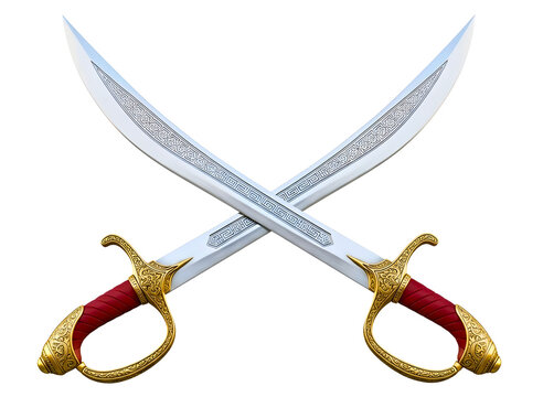 Crossed scimitars swords isolated on transparent background