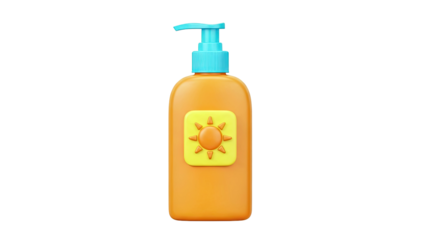 Orange Sunscreen Bottle with Blue Pump and Sun Icon