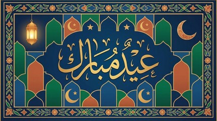 Eid Mubarak background .silhouette and geometric light effects. Arab Greetings
