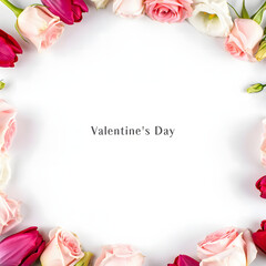 Elegant Valentine's Day Floral Frame with Pink Roses and Red Tulips