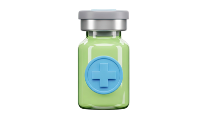 3D Rendered Vial with Blue Cross Symbol