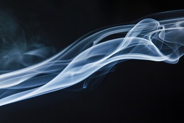 Incense smoke swirling gracefully in close-up against a dark background, creating an ethereal atmosphere with soft, flowing lines and delicate textures, perfect