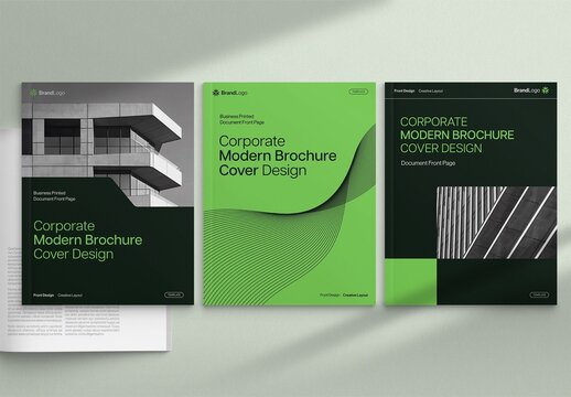 Brochure Cover Template & Front Page Design for Black Green Modern Minimalist Report Cover Layouts