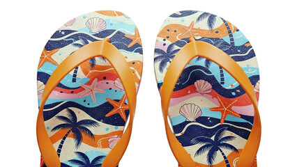 Summer Flip Flops with Tropical Beach Pattern