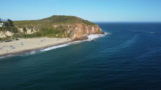 Point Dume, Malibu, California. Pristine Beach Shoreline in a Tropical Paradise. State Park Beach Area. Coastal cliffs, sandy beach on Pacific Ocean. Southern California.
