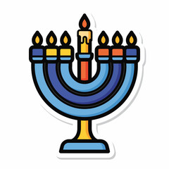 A colorful, cartoonish menorah with seven candles © Alah