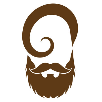 Drawing Vintage grunge  texture Brown beard and mustache with curly hair on white background