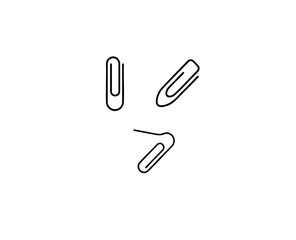 Obraz premium Paper clip line art icons set with metal stationery binder and office supply outlines in black and white