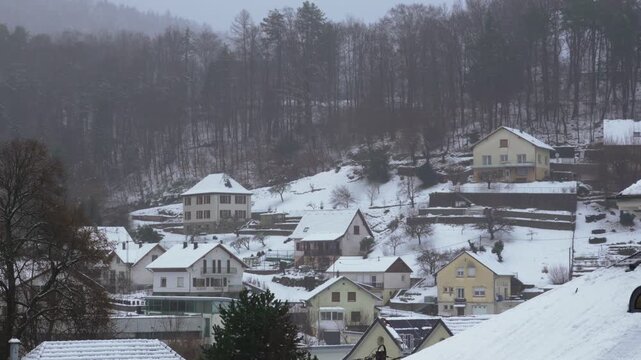 Orbey charming village winter in Vosges Mountains Alsace region northeastern France