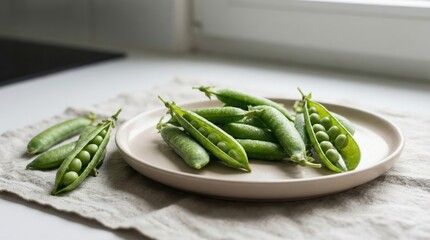 Freshly picked green peas on a plate