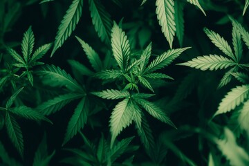 Multiple cannabis plants thriving in a lush greenhouse environment, showcasing vibrant green foliage and healthy growth patterns for cultivation enthusiasts