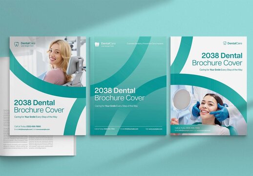 Brochure Cover Template & Front Page Design, Blue White Dental Dentist Medical Report Cover Layout