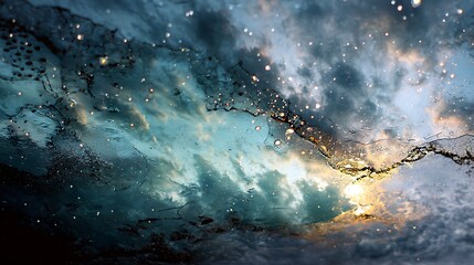 The sky melting into liquid time, half dream half reality, dripping textures, glowing vapor, moody surreal composition 