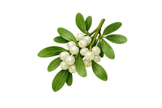 Mistletoe plant sprig featuring small white berries and vibrant green leaves, representing holiday decor and seasonal celebration