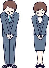 Business person bowing - Greeting or apology, line art