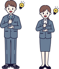 Business person inspired with idea - Success and solution, line art