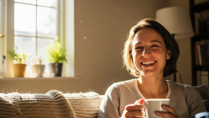Woman Enjoying a Warm Drink by the Window