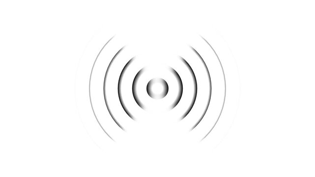 Concentric circles radiating outwards in grayscale on white background for abstract ripple pattern, wave signal and modern minimal design concept