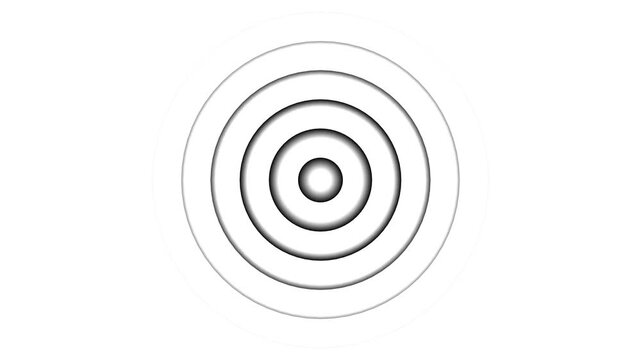 Concentric circles radiating outwards in grayscale on white background for abstract ripple pattern, wave signal and modern minimal design concept