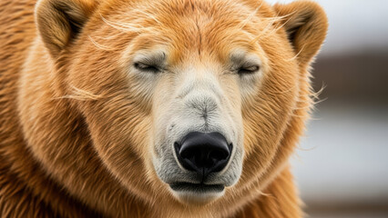 Bear with closed eyes in close-up portrait