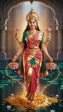 Goddess Lakshmi creative concept standing and approaching