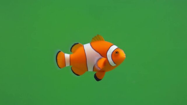 clown fish isolated on green screen background