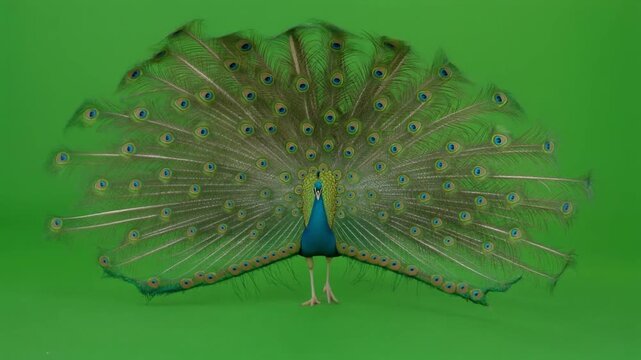 peacock feather isolated on green screen background