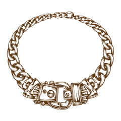 Obraz premium Drawing Vintage grunge texture Brown metal chain bracelet with clasp isolated on white background