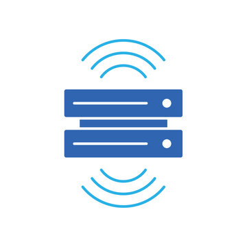 Icon a sensor data server with signal waves, isolated against a clean background.