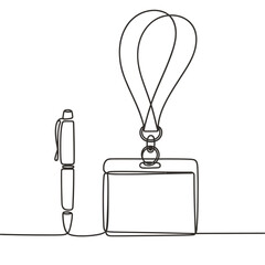 Simple line drawing of a pen and an identification card with lanyard