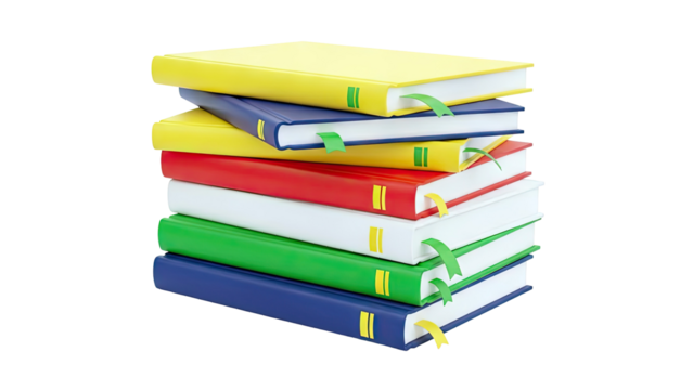 Stack of colorful books with bookmarks - Powered by Adobe