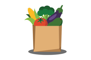 A brown paper bag filled with colorful fresh vegetables and produce