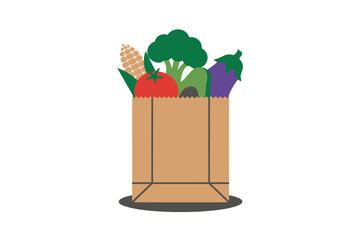 A brown paper bag filled with colorful fresh vegetables and produce