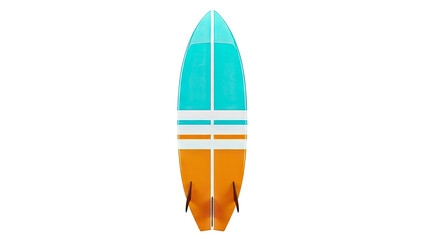 Surfboard with Teal and Orange Stripes and Fins