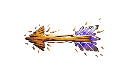 Wooden arrow with crystal fletching and wood fragments