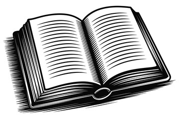 An open book with detailed pages a classic illustration in black and white