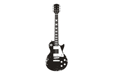 A striking black and white illustration of an electric guitar les paul style